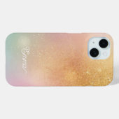 Coques Case-Mate iPhone Modern Glitter Holographic Gold with Name (Verso (horizontal))