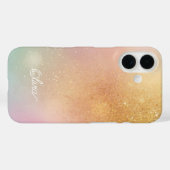 Coques Case-Mate iPhone Modern Glitter Holographic Gold with Name (Verso (horizontal))