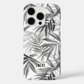 Coques Case-Mate iPhone Modern Grey Tropical Feuille Motif Nom personnalis (Verso)