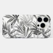 Coques Case-Mate iPhone Modern Grey Tropical Feuille Motif Nom personnalis (Verso (horizontal))