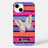 Coques Case-Mate iPhone Modern groovy stripes monogrammed butterfly retro  (Verso)