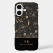 Coques Case-Mate iPhone Modern Monogram Elegant Black Gold Floral Pattern  (Verso)