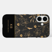 Coques Case-Mate iPhone Modern Monogram Elegant Black Gold Floral Pattern  (Verso (horizontal))