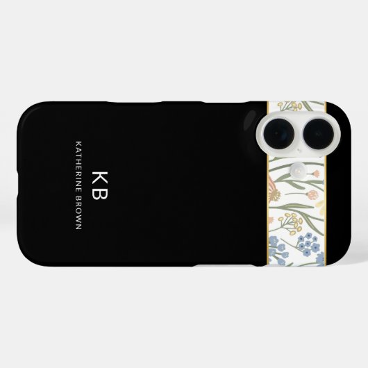 Coques Case-Mate iPhone Modern Monogramm Cute Black Floral Pattern  (Verso (horizontal))