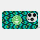 Coques Case-Mate iPhone Modern Peacock Feather Pattern Monogram Case-Mate (Verso (horizontal))
