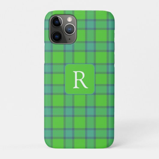 Coques Case-Mate iPhone Modern stylish green &blue Plaid tartan monogram (Dos)