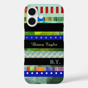 Coques iPhone 16 modern & stylish stripes & custom-name