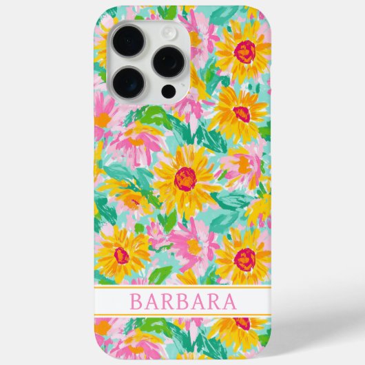 Coques Case-Mate iPhone Modern Sunflower Painting Monogrammed (Verso)