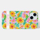 Coques Case-Mate iPhone Modern Sunflower Painting Monogrammed (Verso (horizontal))