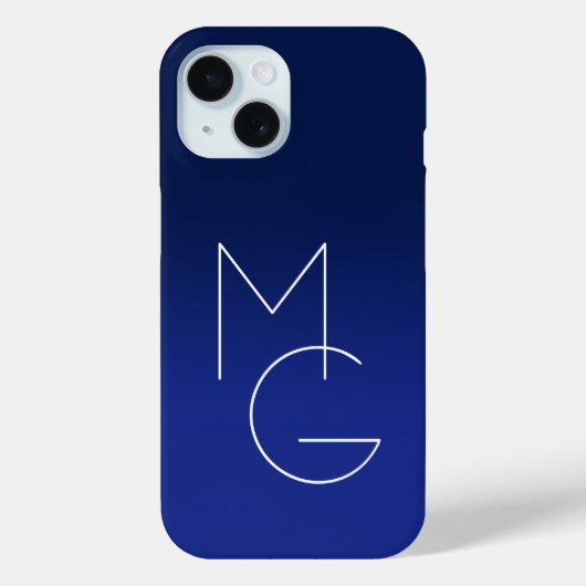Coques Case-Mate iPhone Moderne 2 Initiales | Dégradé Bleu Foncé (Verso)