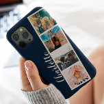 Case-Mate iPhone Case Moderne 4 photos grille nom collage sur bleu marin<br><div class="desc">Moderne 4 photos grille nom collage sur bleu marine avec un collier style cabine photo</div>