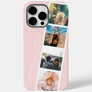 Coque Pour Pour iPhone 14 Pro Max Moderne 4 photos nom de collage grille sur rose pâ