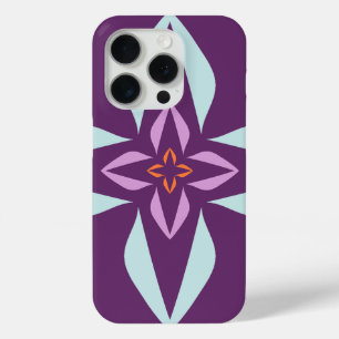 Coque iPhone 15 Pro Moderne Abstrait Floral violet et orange