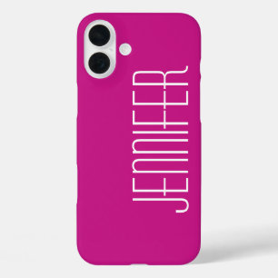 Coques iPhone 16 Plus Moderne Chic Hot Pink, Nom Jumbo Personnalisé