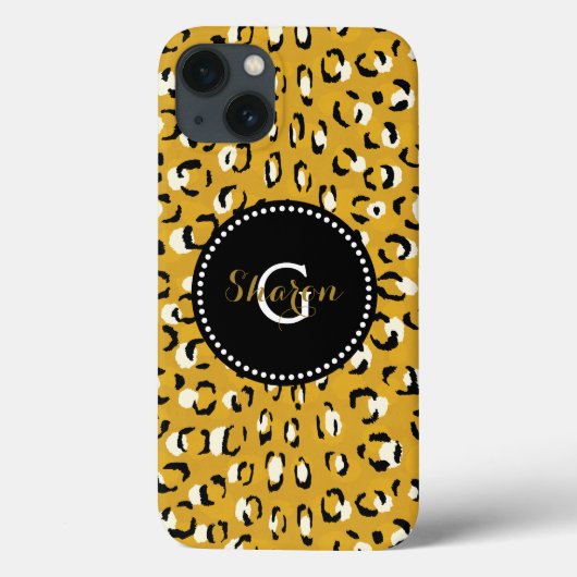 Coques Case-Mate iPhone Moderne chic imprimé guépard doré à monogramme (Verso)