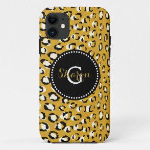 Coque Case-Mate Pour iPhone Moderne chic imprimé guépard doré à monogramme