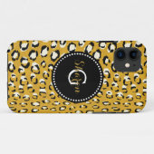 Coques Case-Mate iPhone Moderne chic imprimé guépard doré à monogramme (Dos (Horizontal))