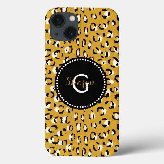 Coques Case-Mate iPhone Moderne chic imprimé guépard doré à monogramme (Verso)