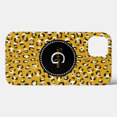 Coques Case-Mate iPhone Moderne chic imprimé guépard doré à monogramme (Verso (horizontal))