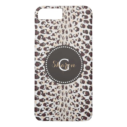 Coques Case-Mate iPhone Moderne chic imprimé guépard marron motif monogram (Dos)