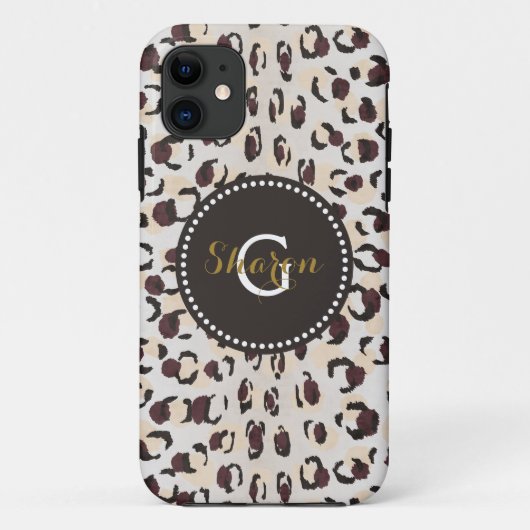 Coques Case-Mate iPhone Moderne chic imprimé motif guépard marron monogram (Dos)