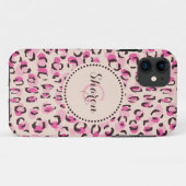 Coques Case-Mate iPhone Moderne chic imprimé motif guépard rose monogramme (Dos (Horizontal))