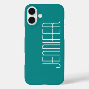 iPhone 16 Plus Case Moderne Chic Turquoise Nom Jumbo Personnalisé