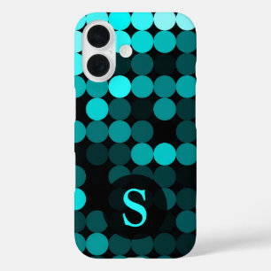 Coques iPhone 16 Moderne Cool Unique Motif à Points Turquoise Monog