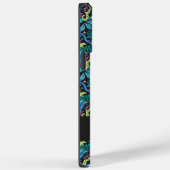 Coques Case-Mate iPhone Moderne Damask Art Déco Noir Turquoise Bleu Nom (Verso / Droite)