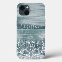 Moderne Damask Turquoise Arty Motif
