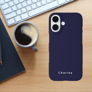 Coques iPhone 16 Moderne Design Bleu Gras Monogramme Masculine