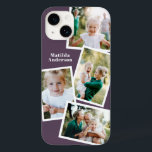 Coque Pour iPhone 14 Moderne design multi photo famille violet<br><div class="desc">Conception moderne et design multi-photo famille de téléphone électronique. Idéal anniversaire,  Noël,  jour de la mère ou conception de Fêtes des pères. La couleur violette peut être changée.</div>
