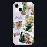 Coque Pour iPhone 14 Moderne design multi photo famille violet girly<br><div class="desc">Conception moderne et design multi-photo famille de téléphone électronique. Idéal anniversaire,  Noël,  jour de la mère ou la conception de la Fête des pères. couleur violet lilas peut être changée.</div>