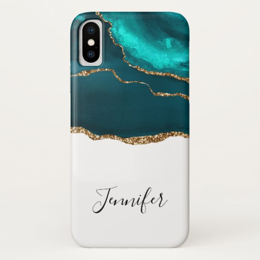 Coques Case-Mate iPhone Moderne Design Turquoise Agate & Gold Ribbon sur B (Dos)