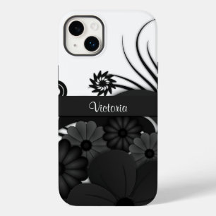 Coque Pour iPhone 14 Plus Moderne Elégant Gothique Noir Hibiscus Floral Sli