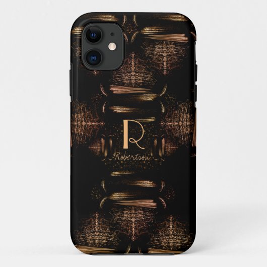Coques Case-Mate iPhone Moderne Elegant Luxueux Monogramme noir et or (Dos)