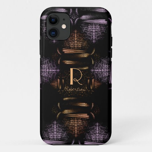 Coques Case-Mate iPhone Moderne Elegant Luxueux Or et violet Monogramme (Dos)
