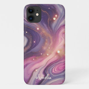 Case-Mate iPhone Case Moderne Élégant Marbre Violet Or Personnalisé Nom
