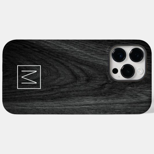 Coques Case-Mate iPhone Moderne élégant monogramme initial bois noir (Verso (horizontal))