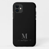Coques Case-Mate iPhone Moderne Elegant noir et gris Monogramme (Dos)
