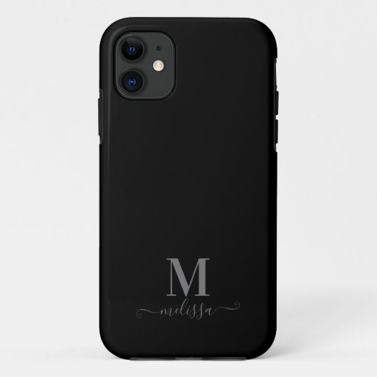 Coques Case-Mate iPhone Moderne Elegant noir et gris Monogramme (Dos)