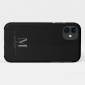 Coques Case-Mate iPhone Moderne Elegant noir et gris Monogramme (Dos (Horizontal))