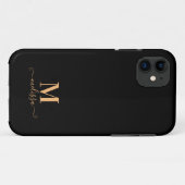 Coques Case-Mate iPhone Moderne Elegant Noir et Or Monogramme (Dos (Horizontal))