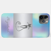 Coques Case-Mate iPhone Moderne Élégante Féminine, Chat Bleu Holographique (Dos (Horizontal))