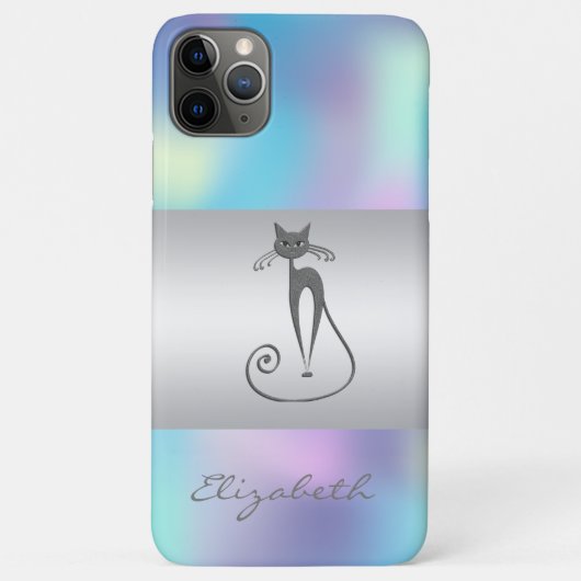 Coques Case-Mate iPhone Moderne Élégante Féminine, Chat Bleu Holographique (Dos)