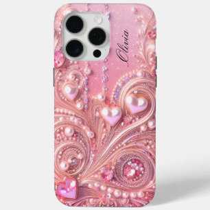 Coque iPhone 15 Pro Max Moderne élégantes jolies perles roses pour la Sain