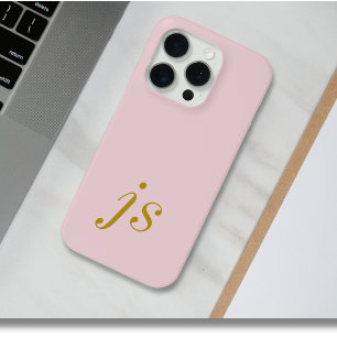 Coque iPhone 15 Pro Moderne Élégants Initiales Rose Pâle Or Monogramme
