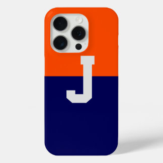Coque iPhone 15 Pro Moderne et élégant orange et bleu monogramme