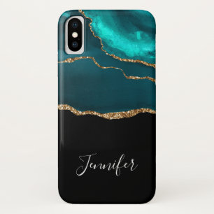 Case-Mate iPhone Case Moderne et élégant Turquoise Agate & Gold Ribbon s