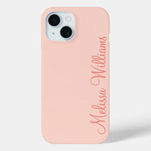 Coque Pour iPhone 15 Moderne Feminine Solide Rose Soft Script Nom perso
